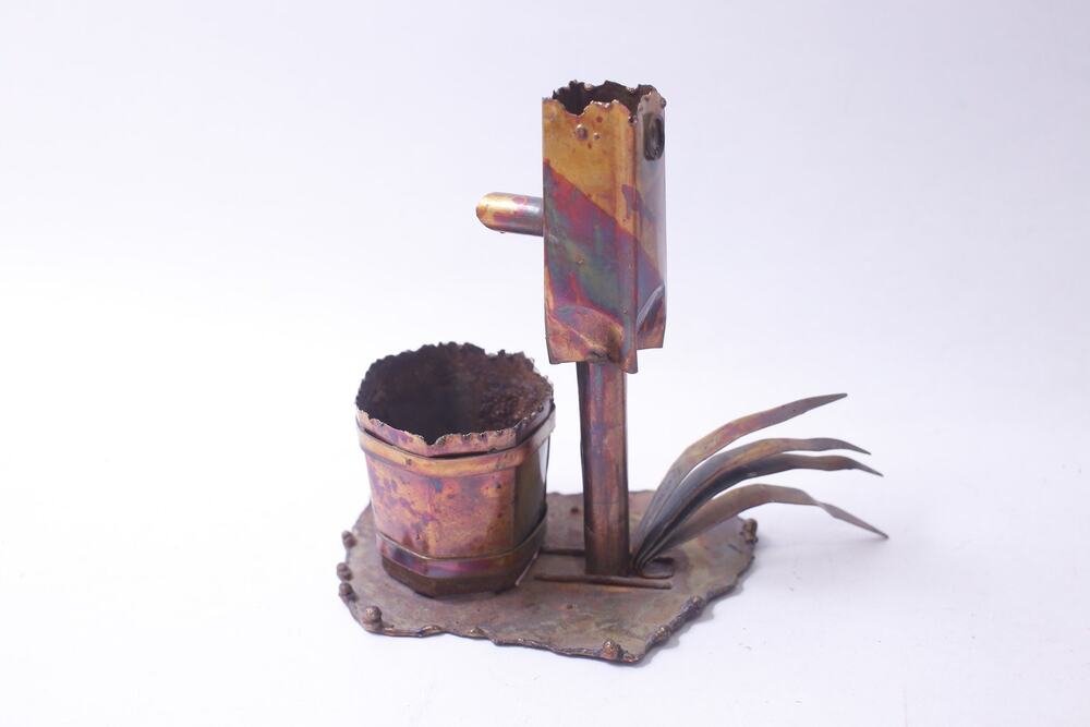 Water Pump with a Bucket, Copper Miniature, Hand Made, Metal Figure,
